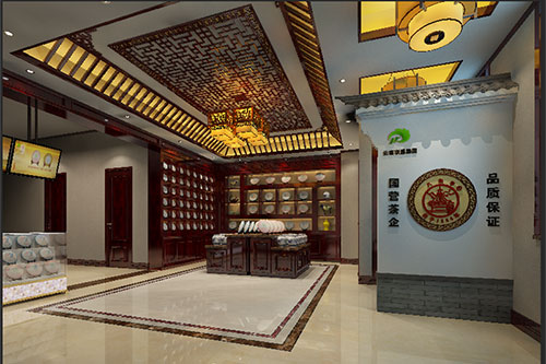 左贡古朴典雅的中式茶叶店大堂设计效果图